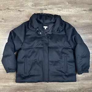 Garnet Hill cropped wool down puffer coat womens size 18 black
